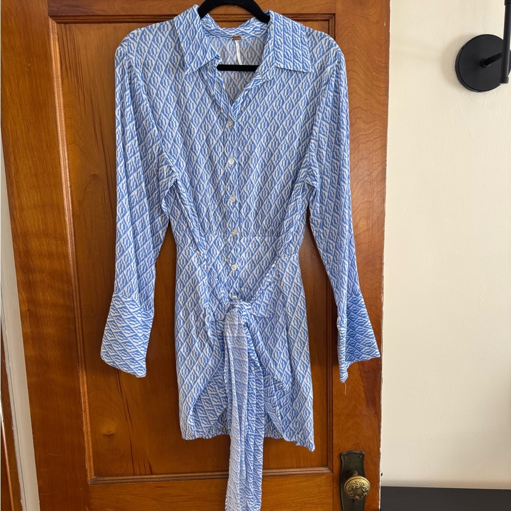 Free People Blue Patterned Mini Dress